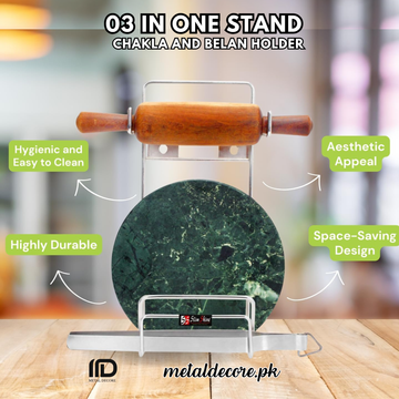 3 in 1 Metal Chakla Belan Holder – Rust-Free Rolling Pin & Board Wall Mount Kitchen Rack Organizer | Compact & Stylish Kitchen Storage Rack