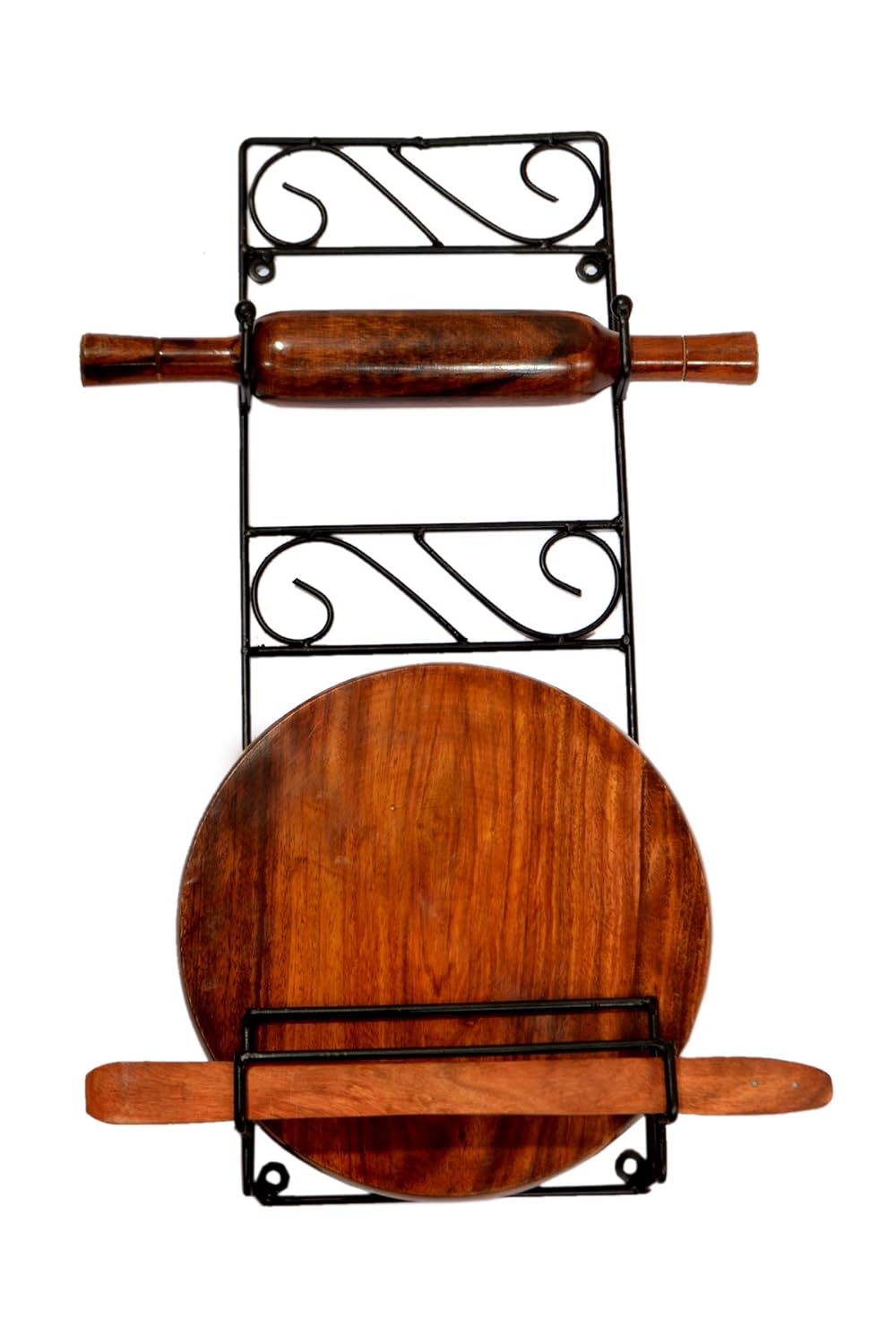 3 in 1 Wrought Iron Chakla Belan Stand – Elegant Black Finish