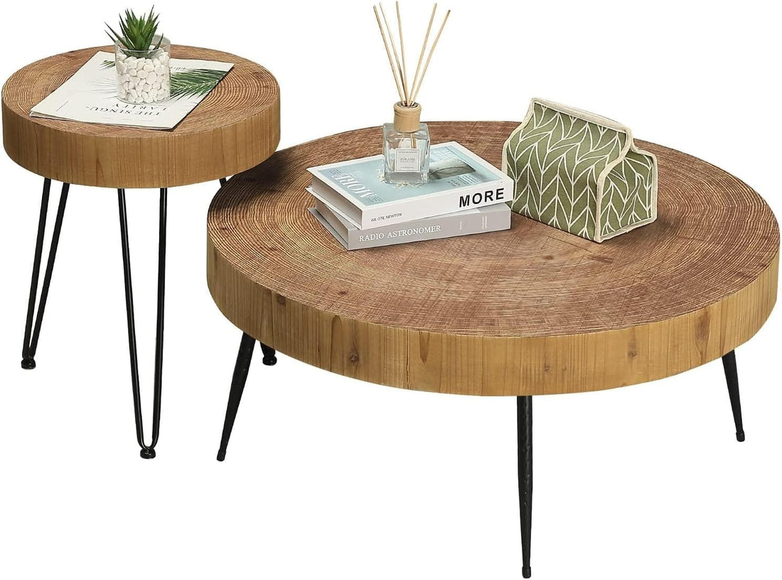 Wood & Metal Table Set of 2 – Stylish Circle Design