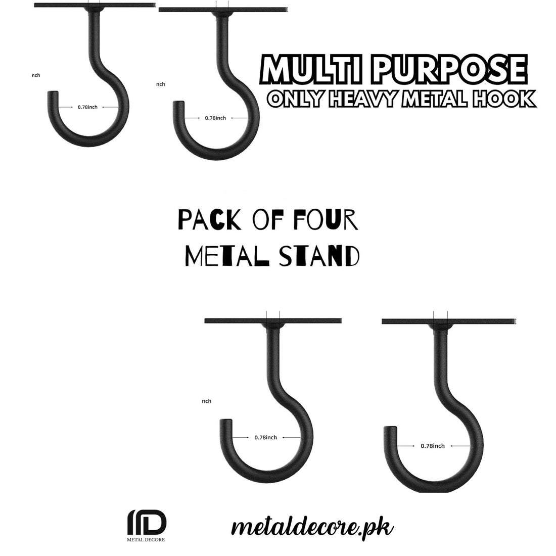 Ceiling Hooks for Hanging Plants – 2.5 Inch | Pack of 4 | MetalDecore.pk