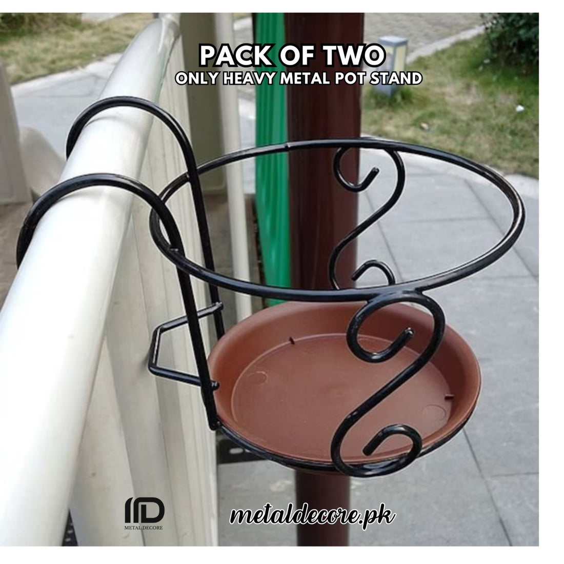 Decorative Wrought Iron Plant Stand – Elegant Flower Pot Holder (Without Pot) | Black | Pack of 2 | MetalDecore.pk