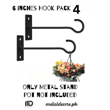 Hanging Plant Bracket 6 Inch – Metal Plant Hanger Hook | Black | Pack of 4 | MetalDecore.pk