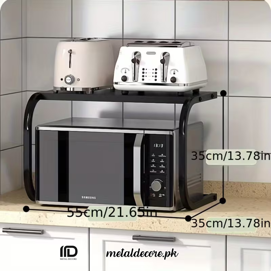 Heavy Duty Metal Microwave & Oven Rack – 2-Tier Storage Organizer