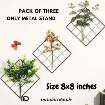 Metal Grid Wall Display – Iron Mesh Photo Frame Shelf | 8x8 Inches | Black | Pack of 3 | MetalDecore.pk