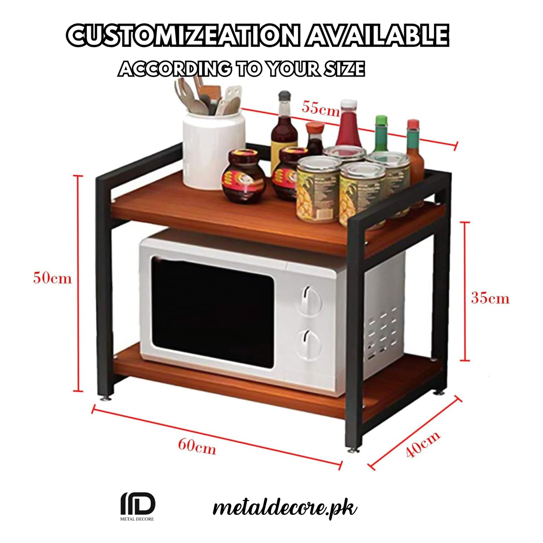Microwave Stand | Kitchen Platform Oven Stand Rack | Toaster Organizer with Storage Shelf (Wood & Metal)