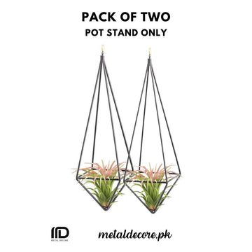 Pack of 2 Geometric Iron Plant Holders – Modern Rustic Hanging & Freestanding Air Plant Stand 10.2 Inch Black | MetalDecore.pk