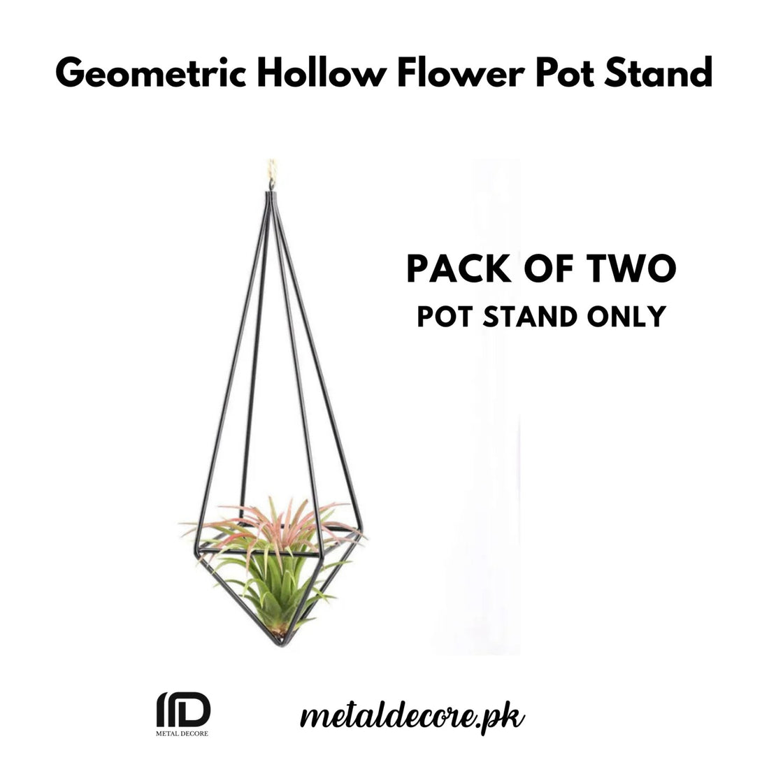 Pack of 2 Geometric Iron Plant Holders – Modern Rustic Hanging & Freestanding Air Plant Stand 10.2 Inch Black | MetalDecore.pk