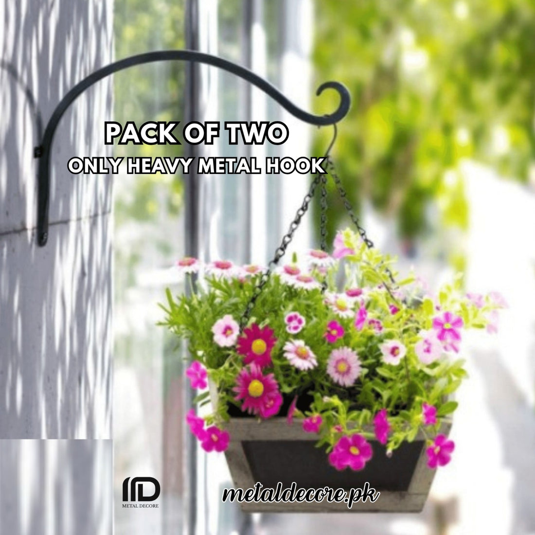 Pack of 2 Iron Garden Wall Hanging Plant Hooks – Black Metal Pot Bracket Holder | MetalDecore.pk