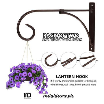Pack of 2 Iron Garden Wall Hanging Stand – Heavy Duty Plant Pot Bracket Hook | Indoor &amp; Outdoor | MetalDecore.pk