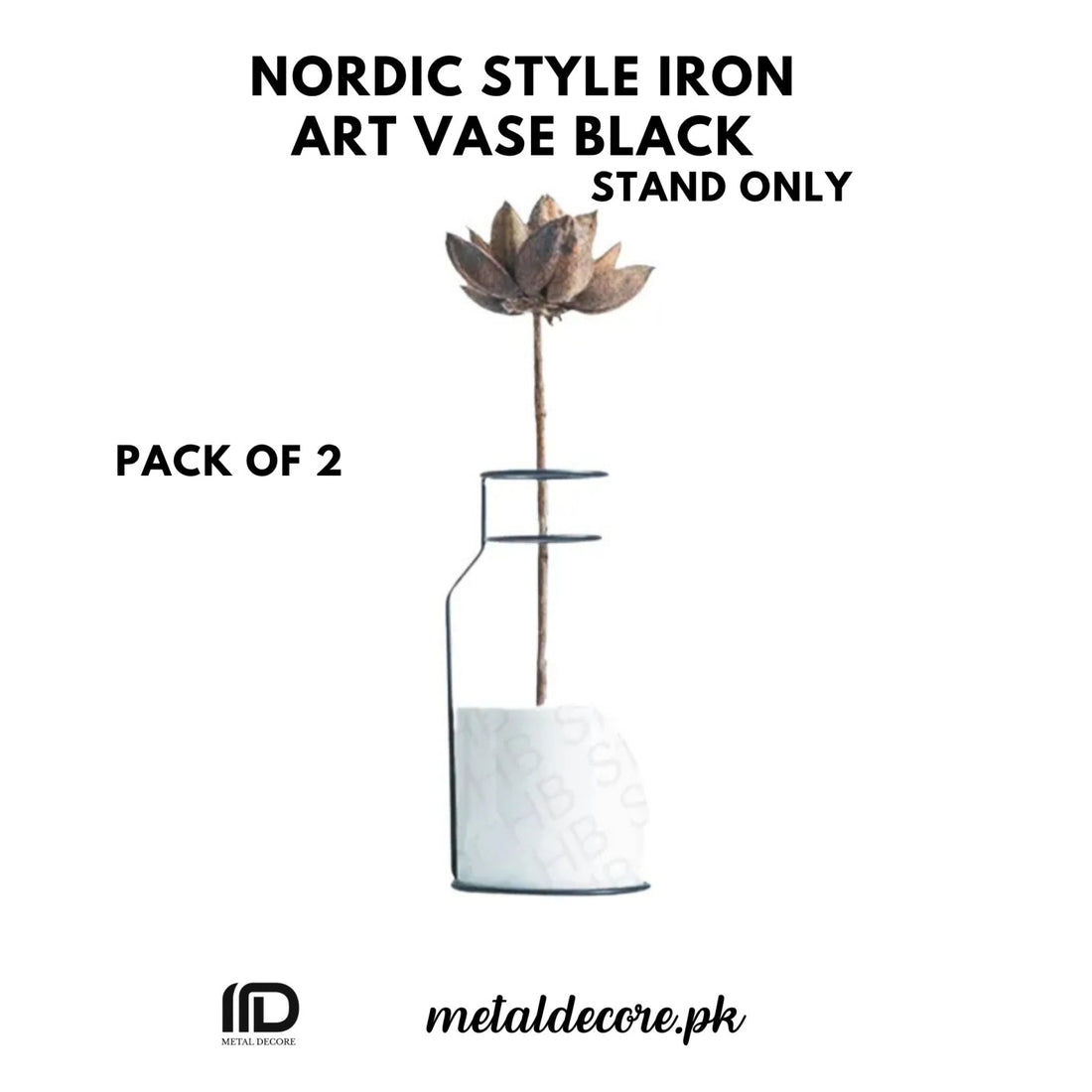Pack of 2 Nordic Style Iron Art Vase – Black Metal Table Flower Pot Stand | Minimalist Home Décor | MetalDecore.pk