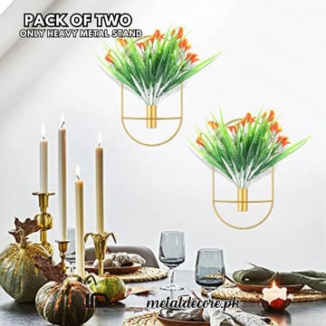 Pack of 2 Wall Mounted Metal Flower Tube Vase – Gold Decorative Wall Holder for Dried Flowers | MetalDecore.pk