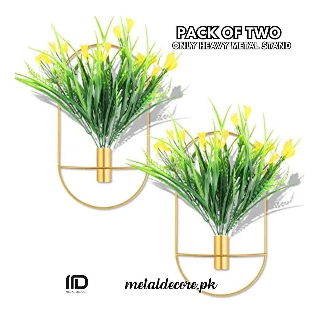 Pack of 2 Wall Mounted Metal Flower Tube Vase – Gold Decorative Wall Holder for Dried Flowers | MetalDecore.pk