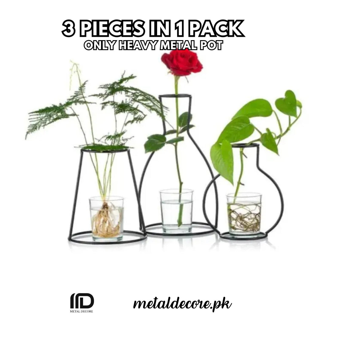 Pack of 3 Creative Iron Vase Planter Rack – Modern Nordic Flower Pot Shelf Stand | Black Metal Home Decor | MetalDecore.pk