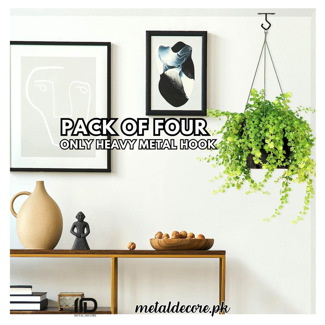 Pack of 4 Ceiling Hooks for Hanging Plants – 2.5 Inch Iron Plant Hanger | Black | MetalDecore.pk