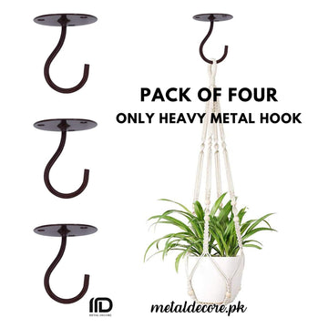 Pack of 4 Heavy Duty Wall Mount Plant Hanger Hooks – Ceiling &amp; Wall Brackets for Indoor Outdoor Hanging Plants, Lanterns &amp; Bird Feeders | Black | MetalDecore.pk