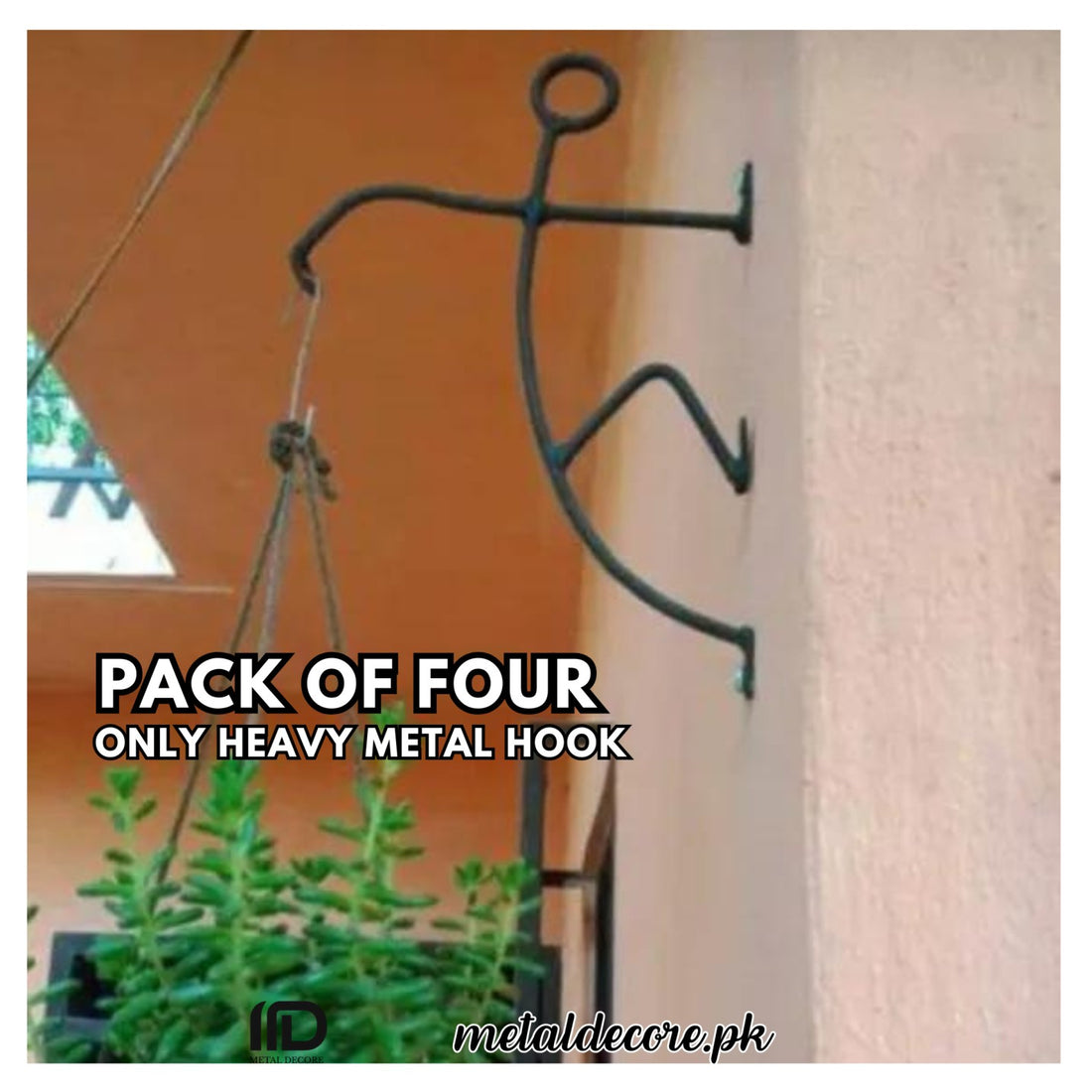 Pack of 4 Iron Garden Wall Hanging Stand – Flower Pot Bracket Hook Shelf 8x8 Inch Black | MetalDecore.pk