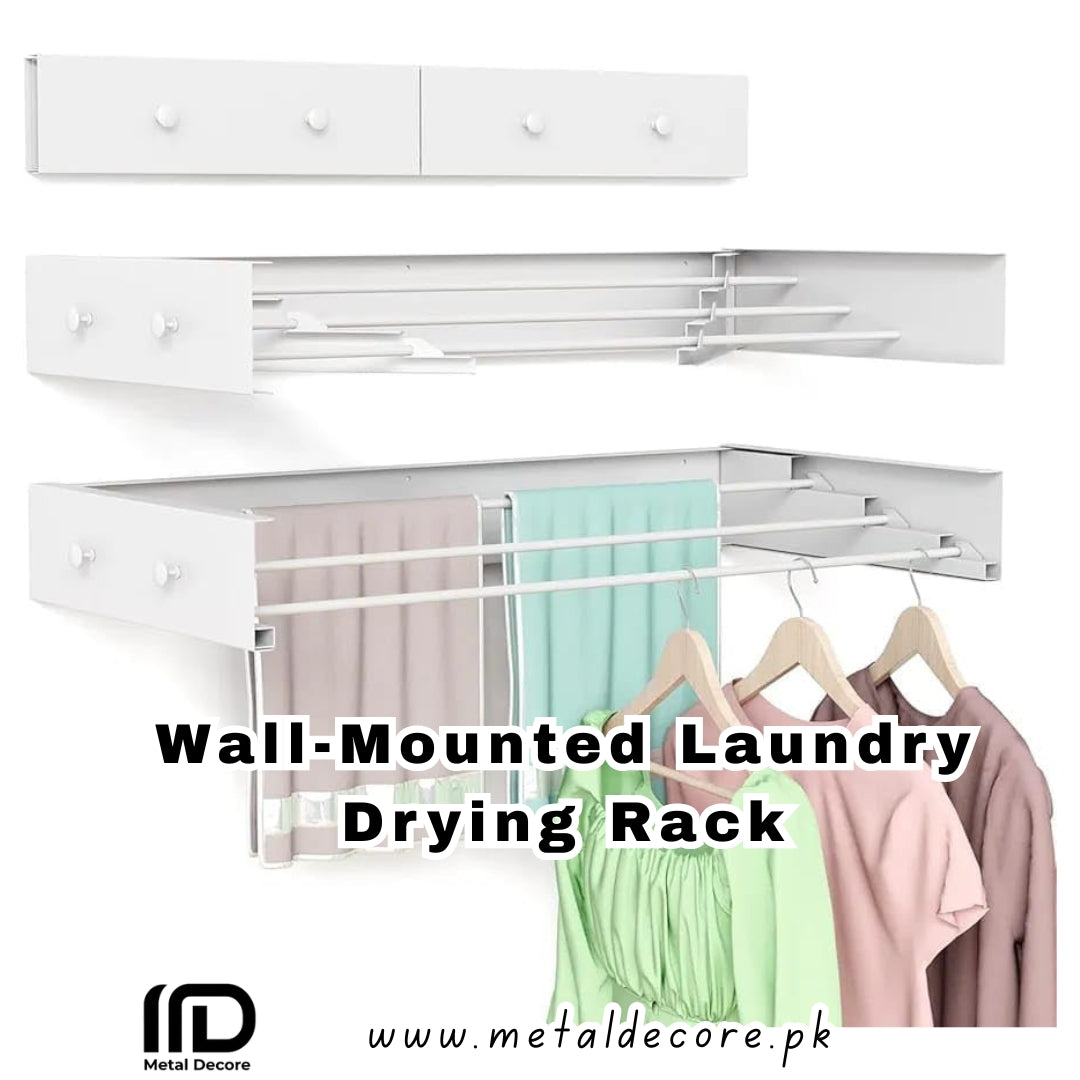 Retractable Wall-Mounted Laundry Drying Rack – Space-Saving Metal Design | Metaldecore.pk