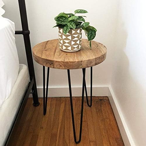 Metal Decore – Wood Round End Table with 3-Leg Metal Stand