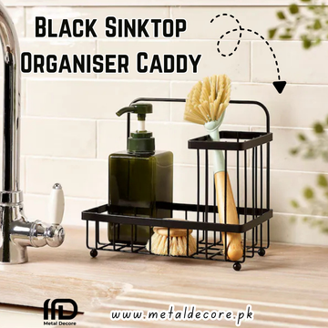 Black Sinktop Organiser Caddy – Modern Kitchen Sink Storage Rack metaldecore.pk