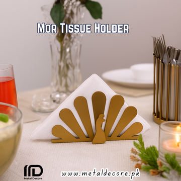 Tissue Holder – Gold Matte Peacock-Inspired Luxury Table Décor By metaldecore.pk