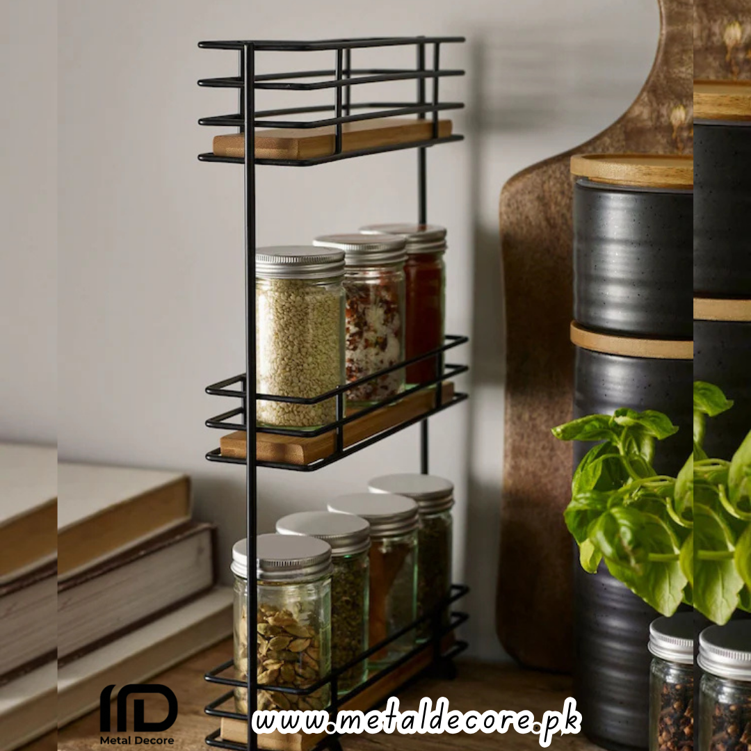 3 Tier Metal & Wood Kitchen Organizer | Metaldecore.pk