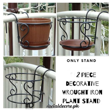Decorative Wrought Iron Plant Stand – Elegant Flower Pot Holder (Without Pot) | Black | Pack of 2 | MetalDecore.pk