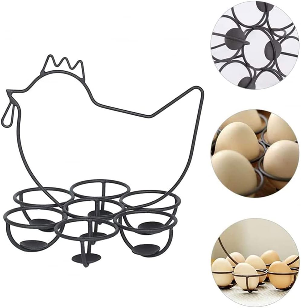 Creative Chicken-Shaped Metal Egg Holder – Kitchen Egg Storage Basket / Egg Rack Organizer – Countertop Home Décor (Black) - Image 4