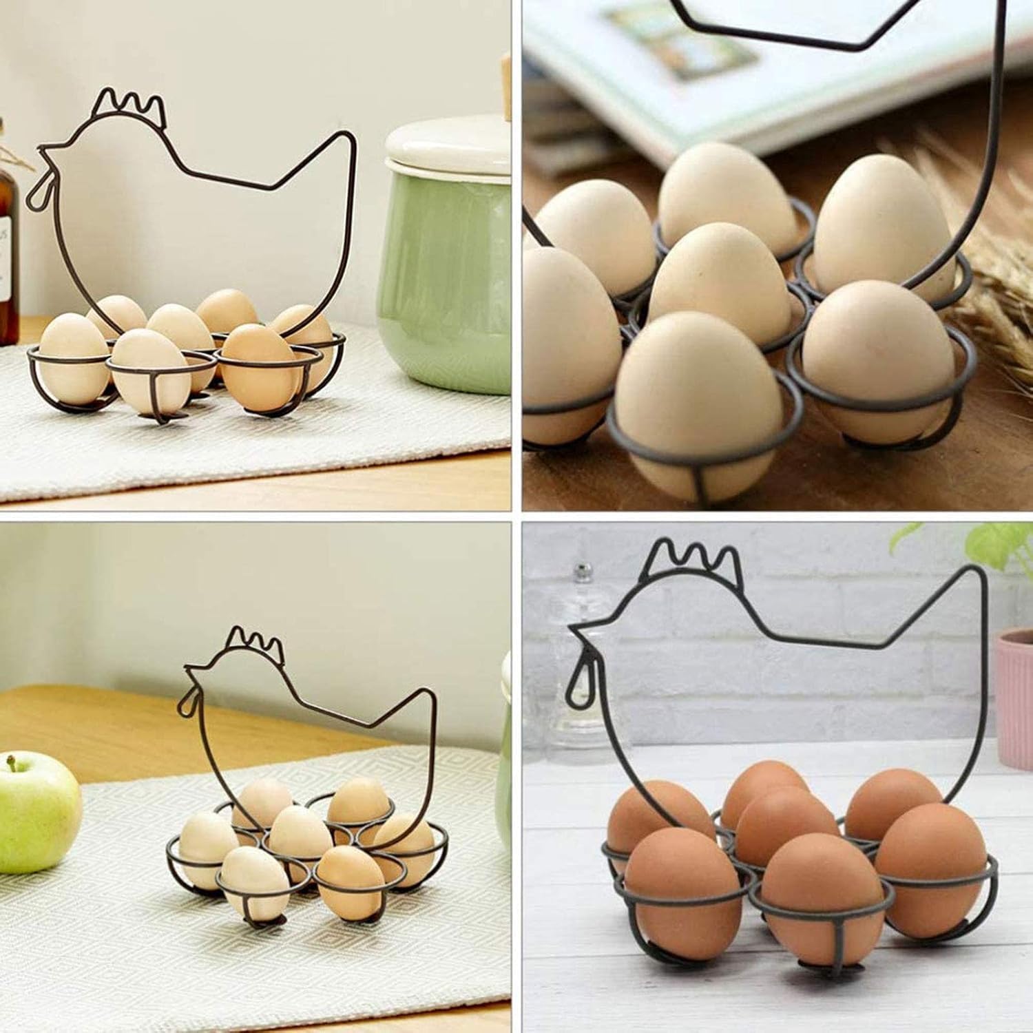 Creative Chicken-Shaped Metal Egg Holder – Kitchen Egg Storage Basket / Egg Rack Organizer – Countertop Home Décor (Black) - Image 3