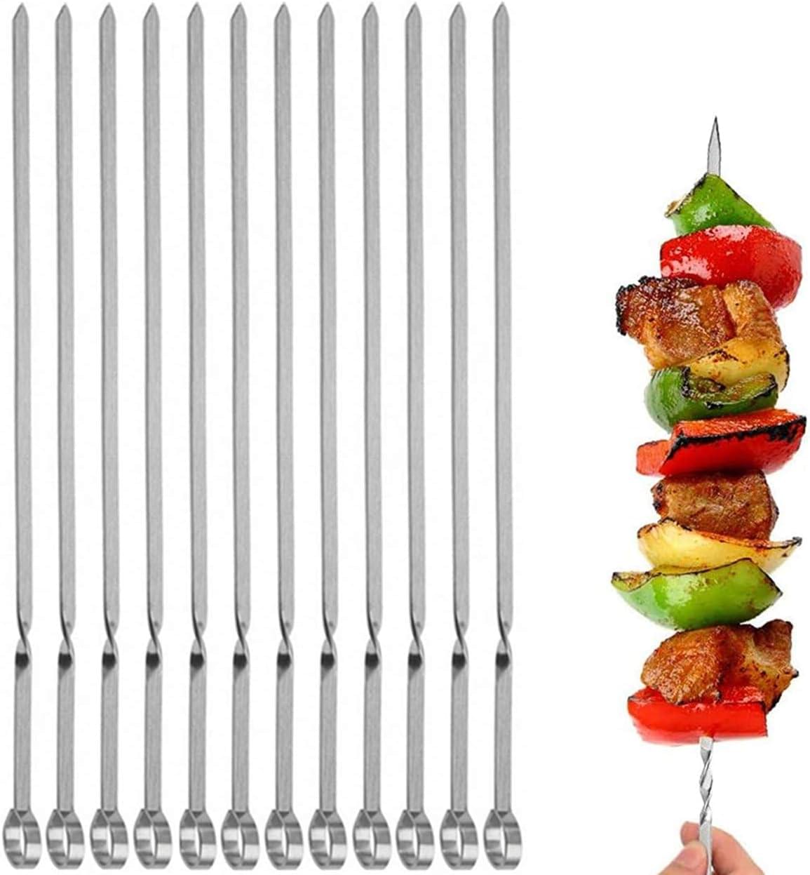 17-Inch Stainless Steel BBQ Skewers – Flat Metal Kebab Sticks for Grill & Camping (Pack of 6) - Image 2