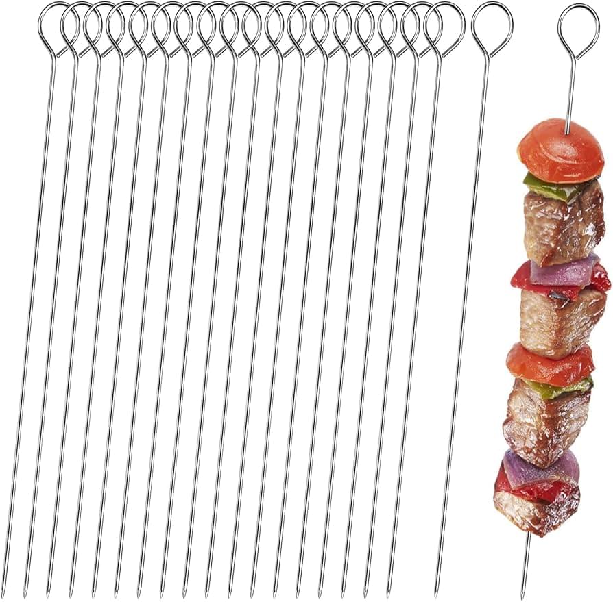 20-Piece Stainless Steel BBQ Skewer Set – 20/25/30cm Reusable Kabob Sticks for Grilling - Image 2