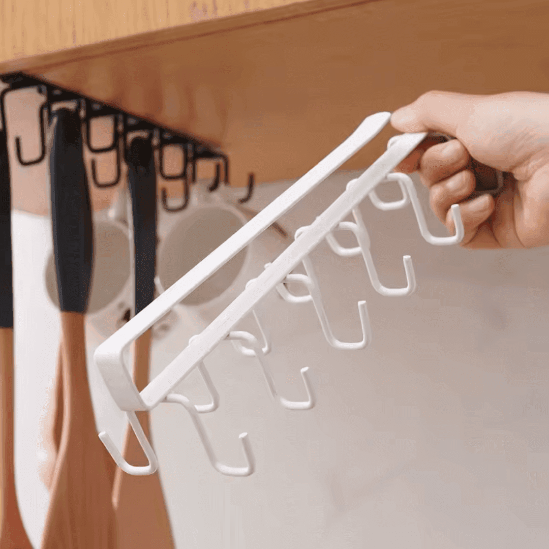 Punch-Free Double Row Kitchen Hooks | Under Cabinet Cup Holder Rack - Image 6