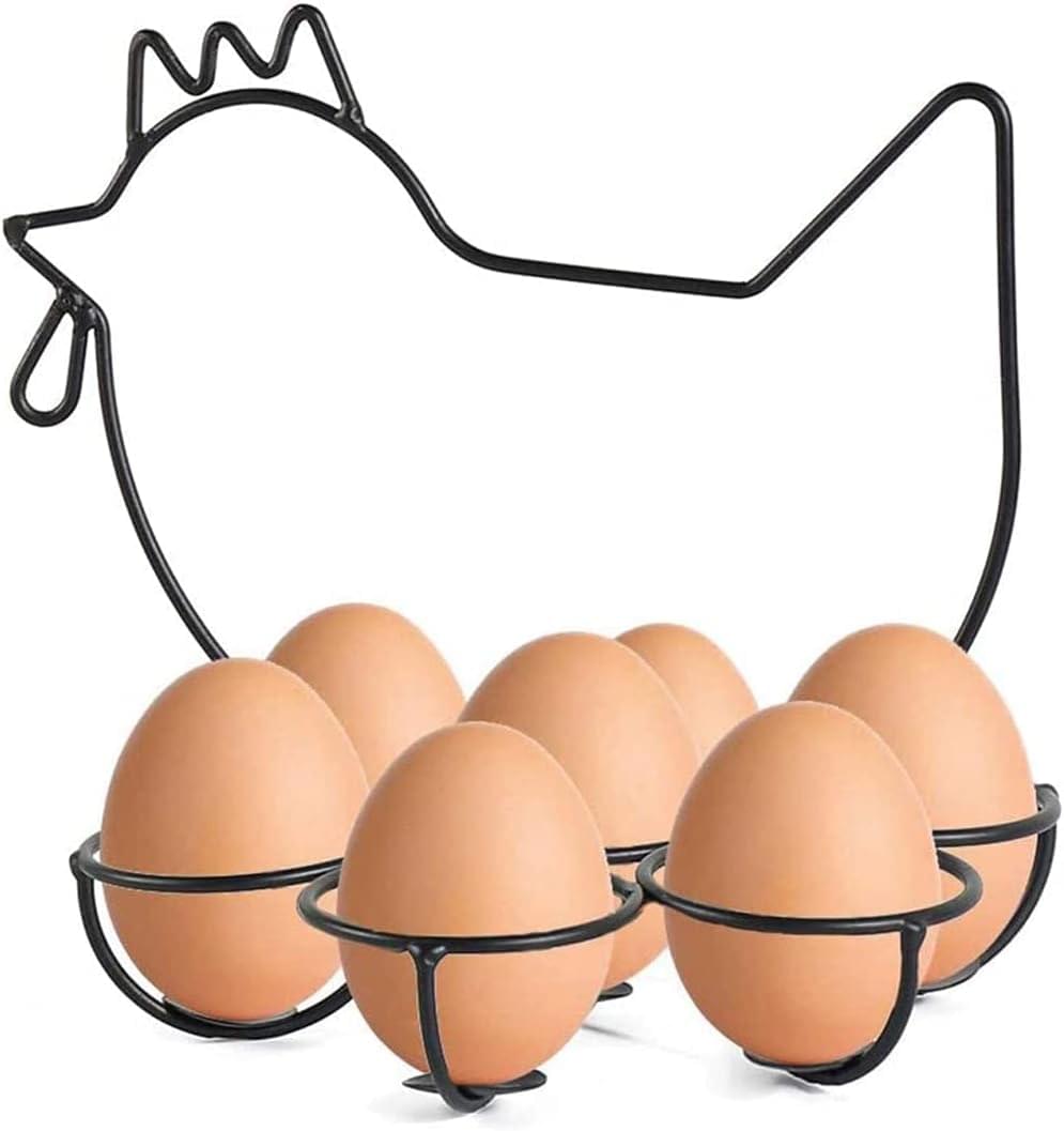Creative Chicken-Shaped Metal Egg Holder – Kitchen Egg Storage Basket Egg Rack Organizer – Countertop Home Décor (Black)